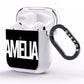 Black with Bold White Name AirPods Clear Case Side Image