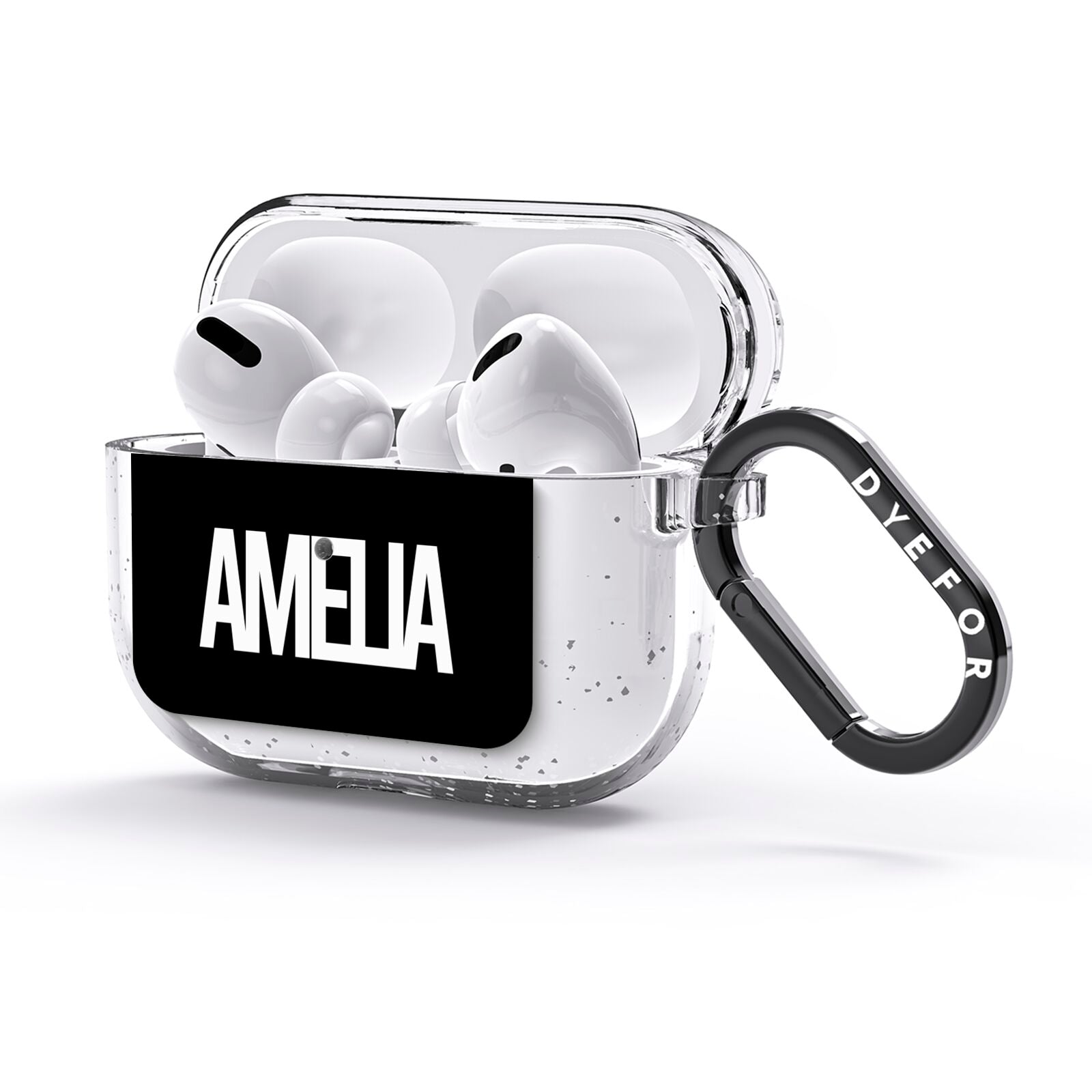 Black with Bold White Name AirPods Glitter Case 3rd Gen Side Image