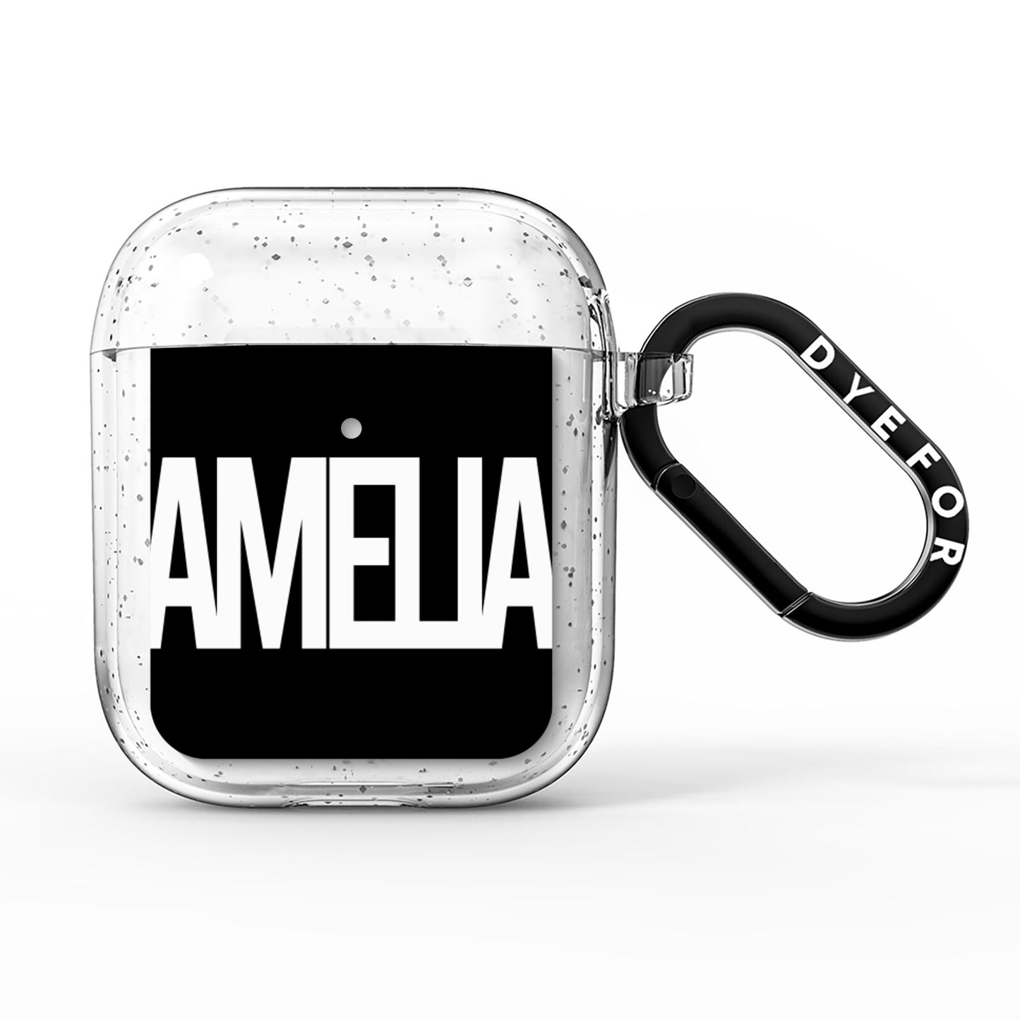 Black with Bold White Name AirPods Glitter Case