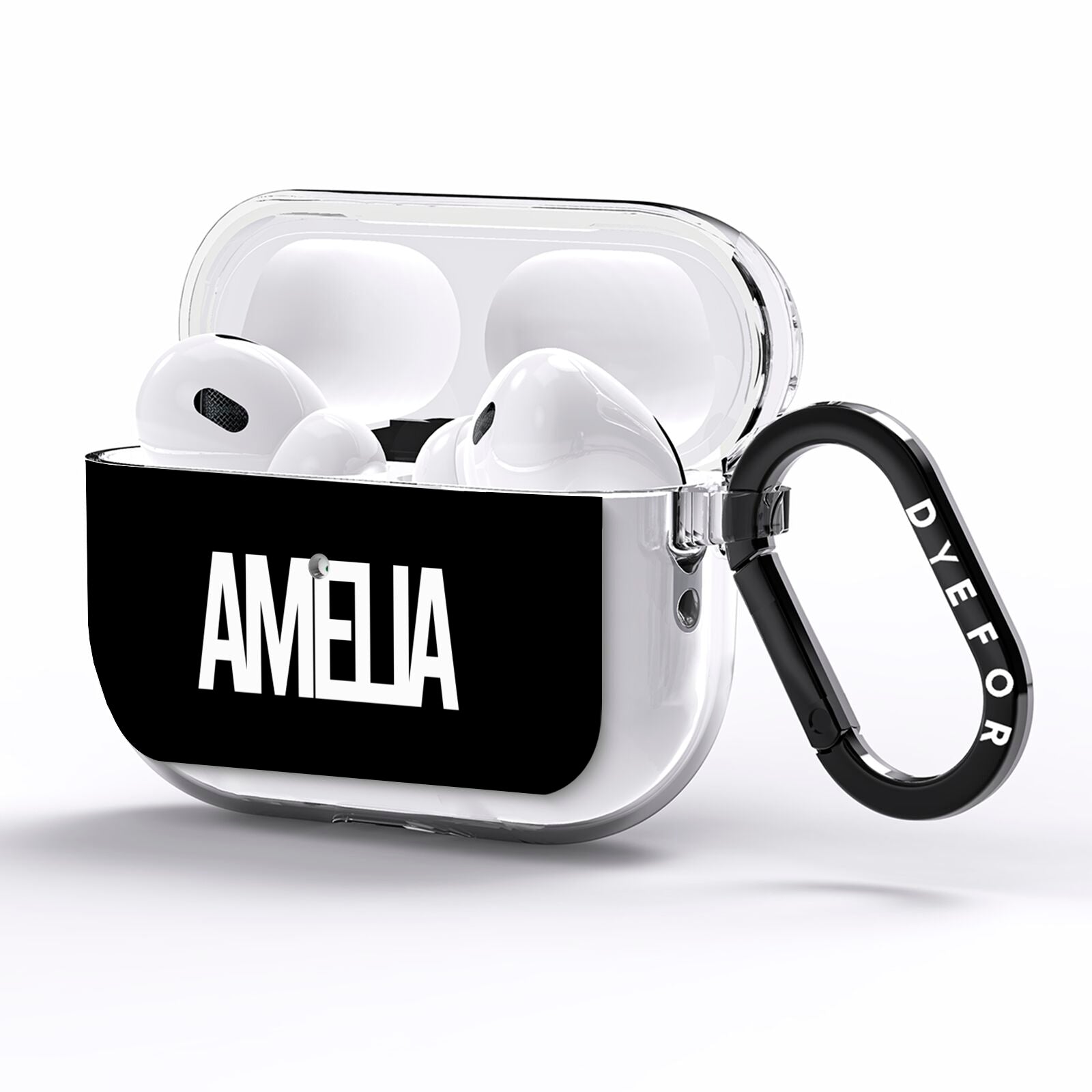 Black with Bold White Name AirPods Pro Clear Case Side Image