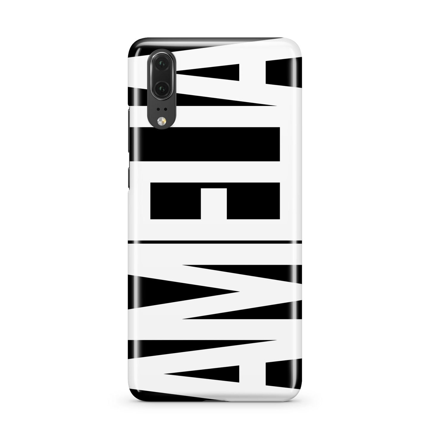 Black with Bold White Name Huawei P20 Phone Case