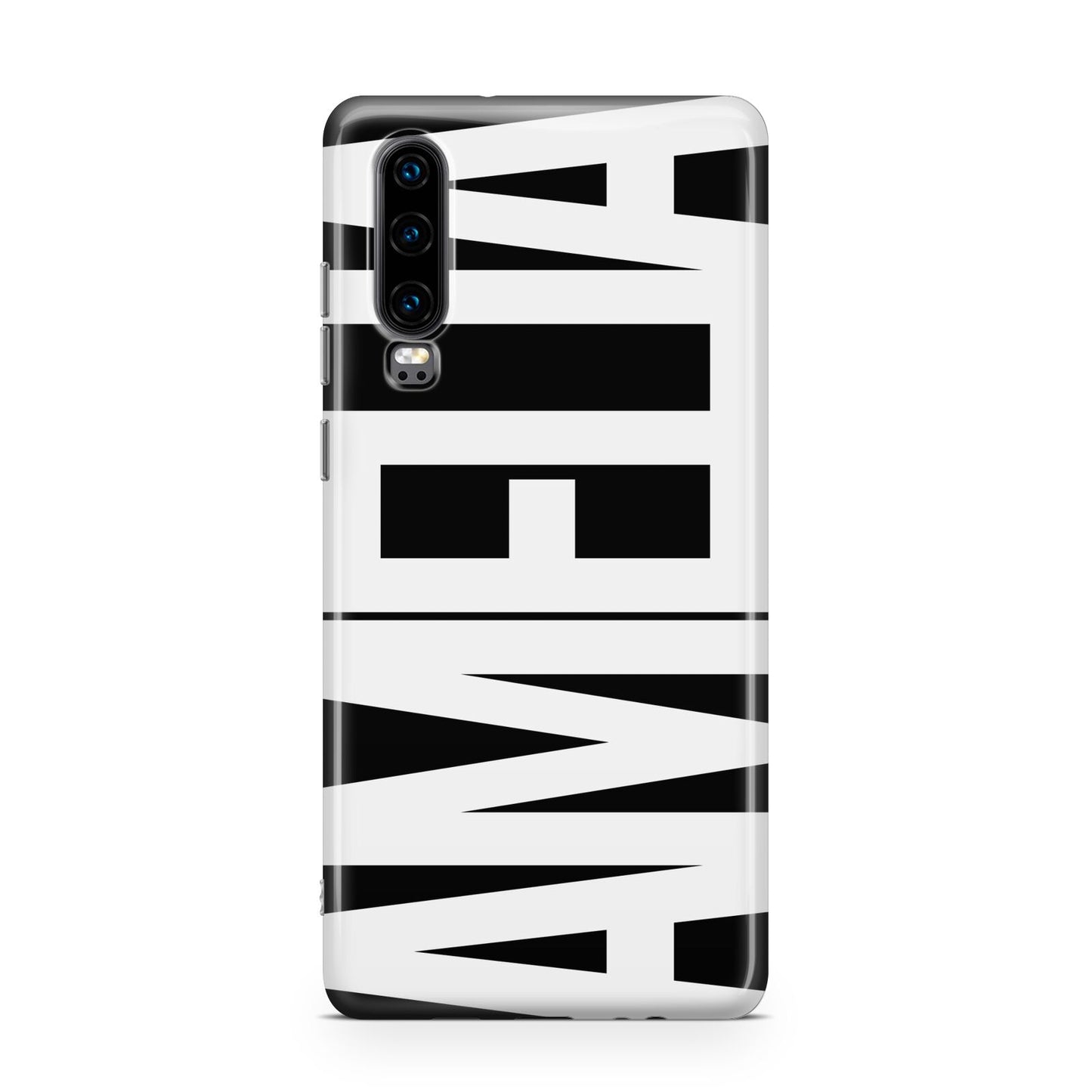 Black with Bold White Name Huawei P30 Phone Case