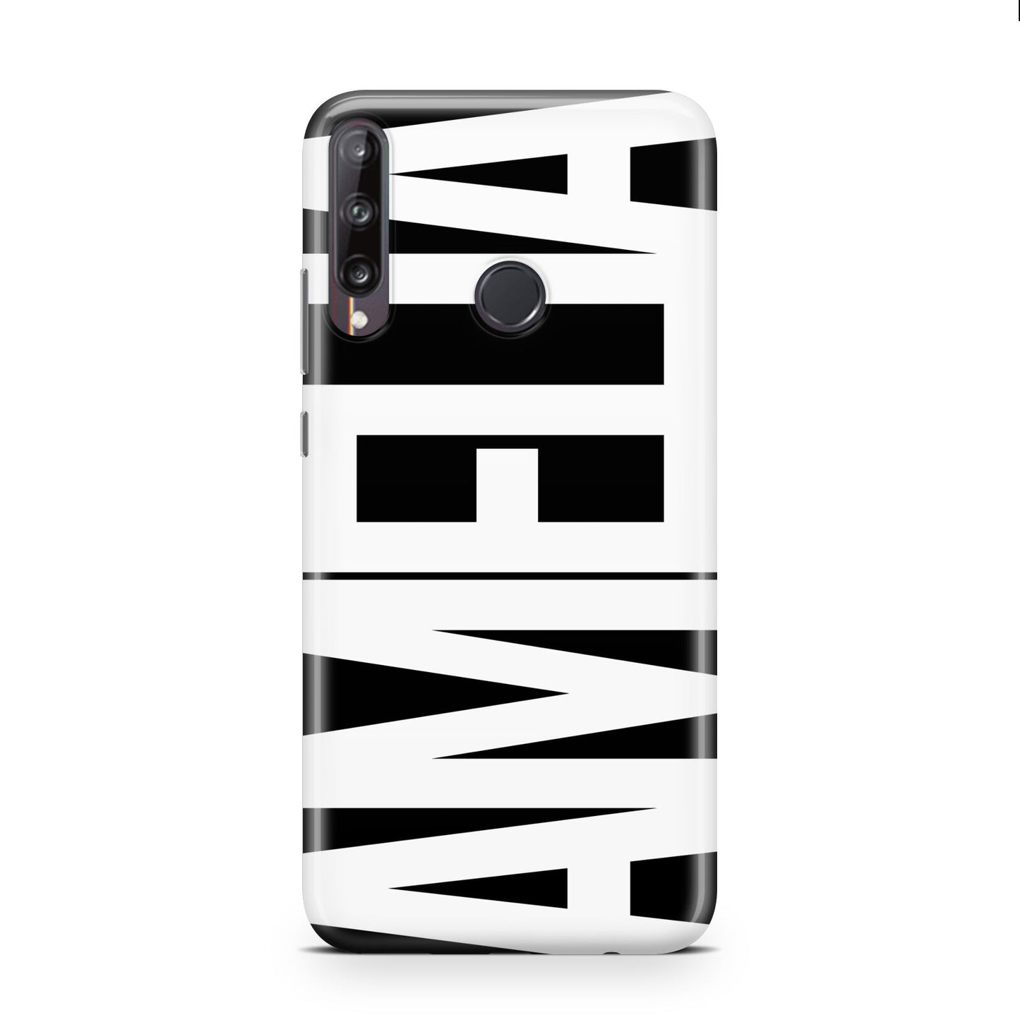 Black with Bold White Name Huawei P40 Lite E Phone Case