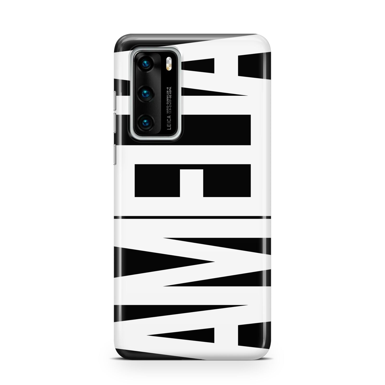 Black with Bold White Name Huawei P40 Phone Case