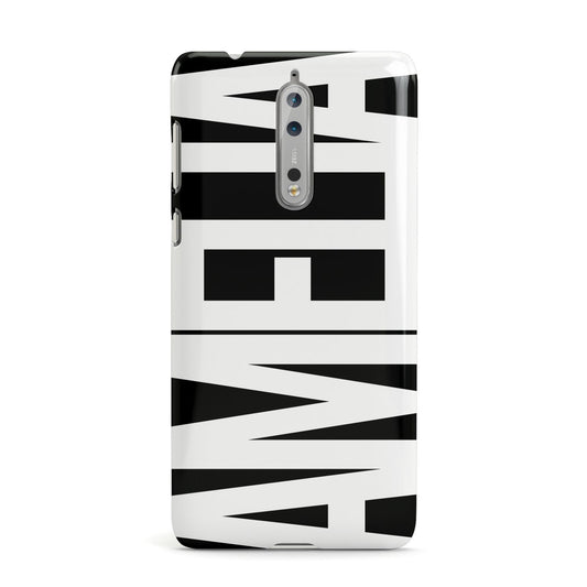 Black with Bold White Name Nokia Case