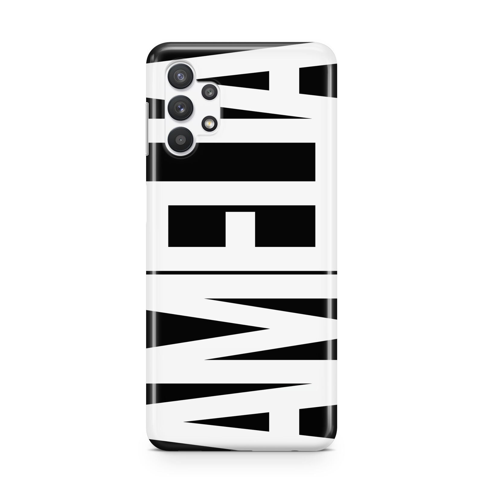 Black with Bold White Name Samsung A32 5G Case