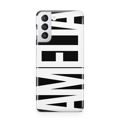 Black with Bold White Name Samsung S21 Case