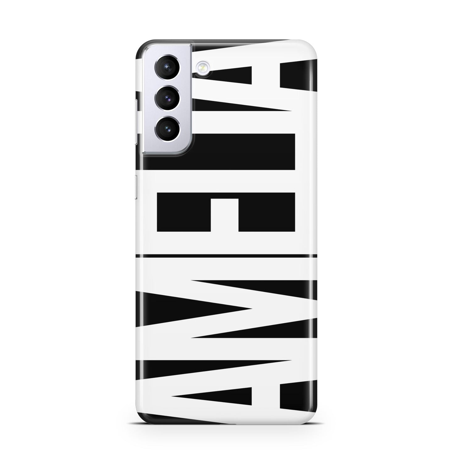 Black with Bold White Name Samsung S21 Plus Case