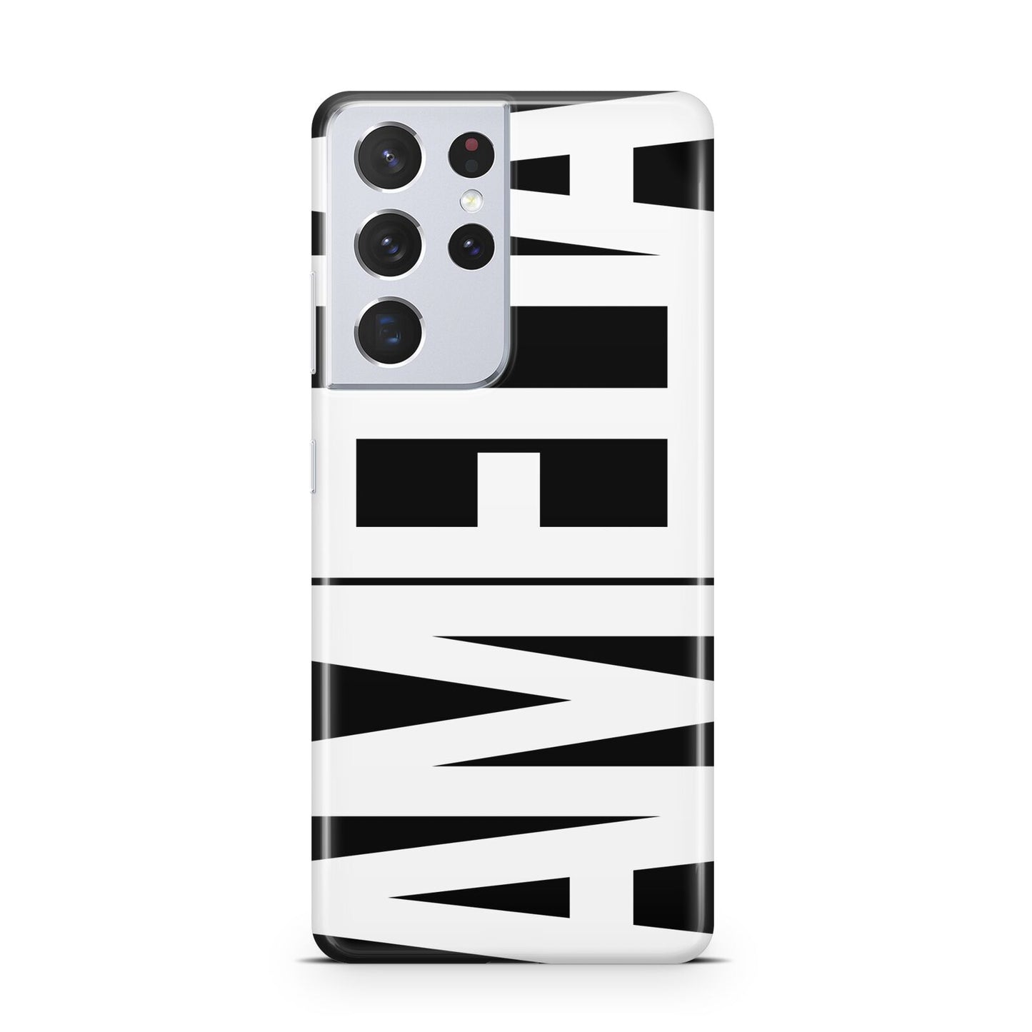 Black with Bold White Name Samsung S21 Ultra Case