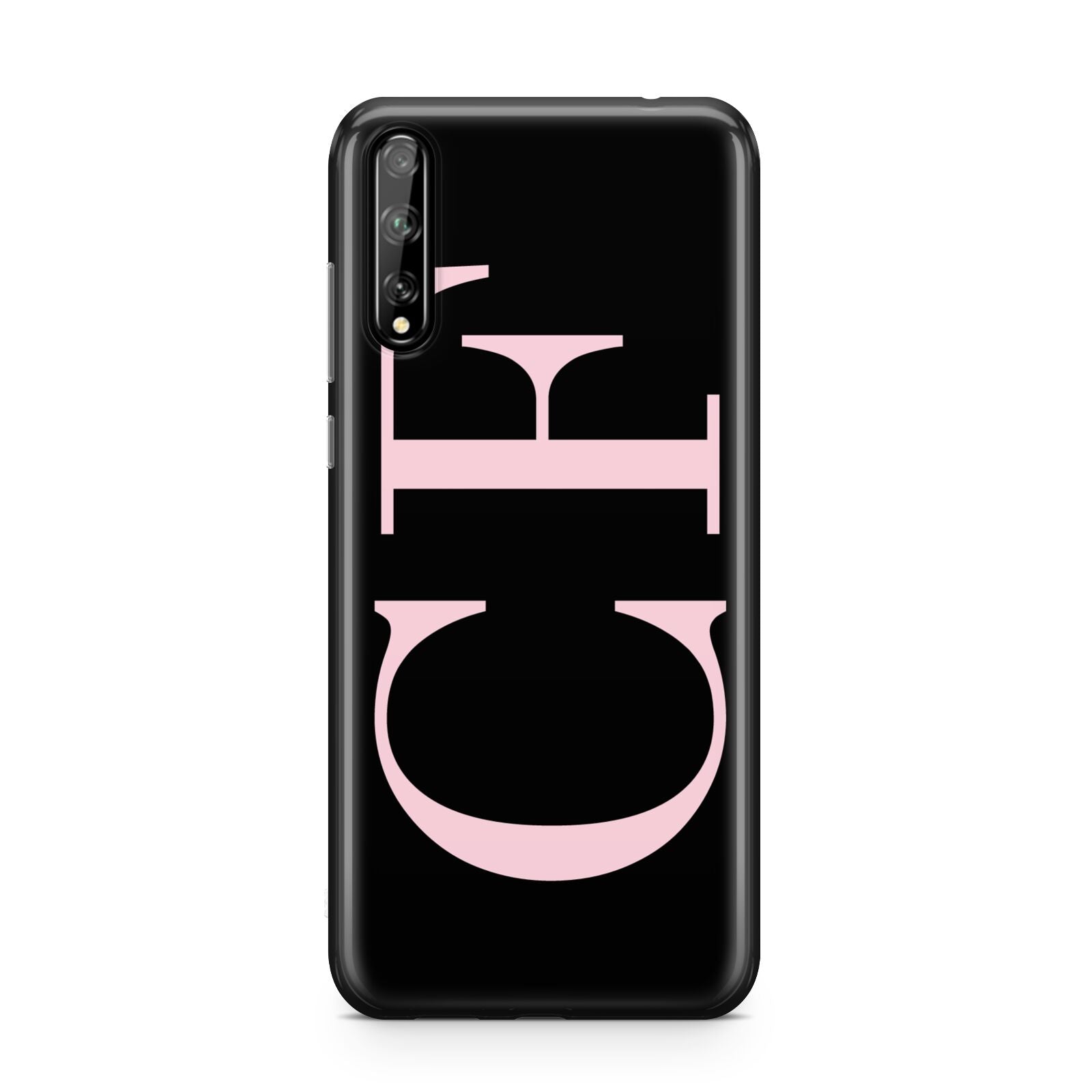 Black with Large Pink Initials Personalised Huawei Enjoy 10s Phone Case