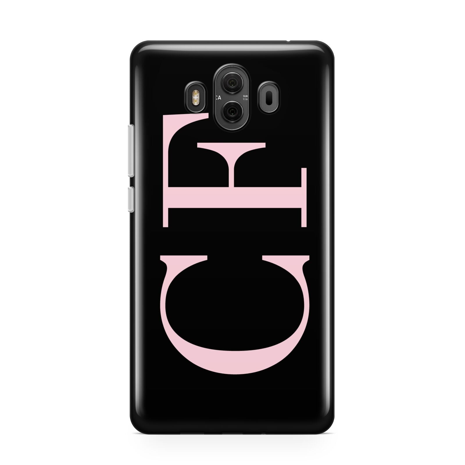 Black with Large Pink Initials Personalised Huawei Mate 10 Protective Phone Case