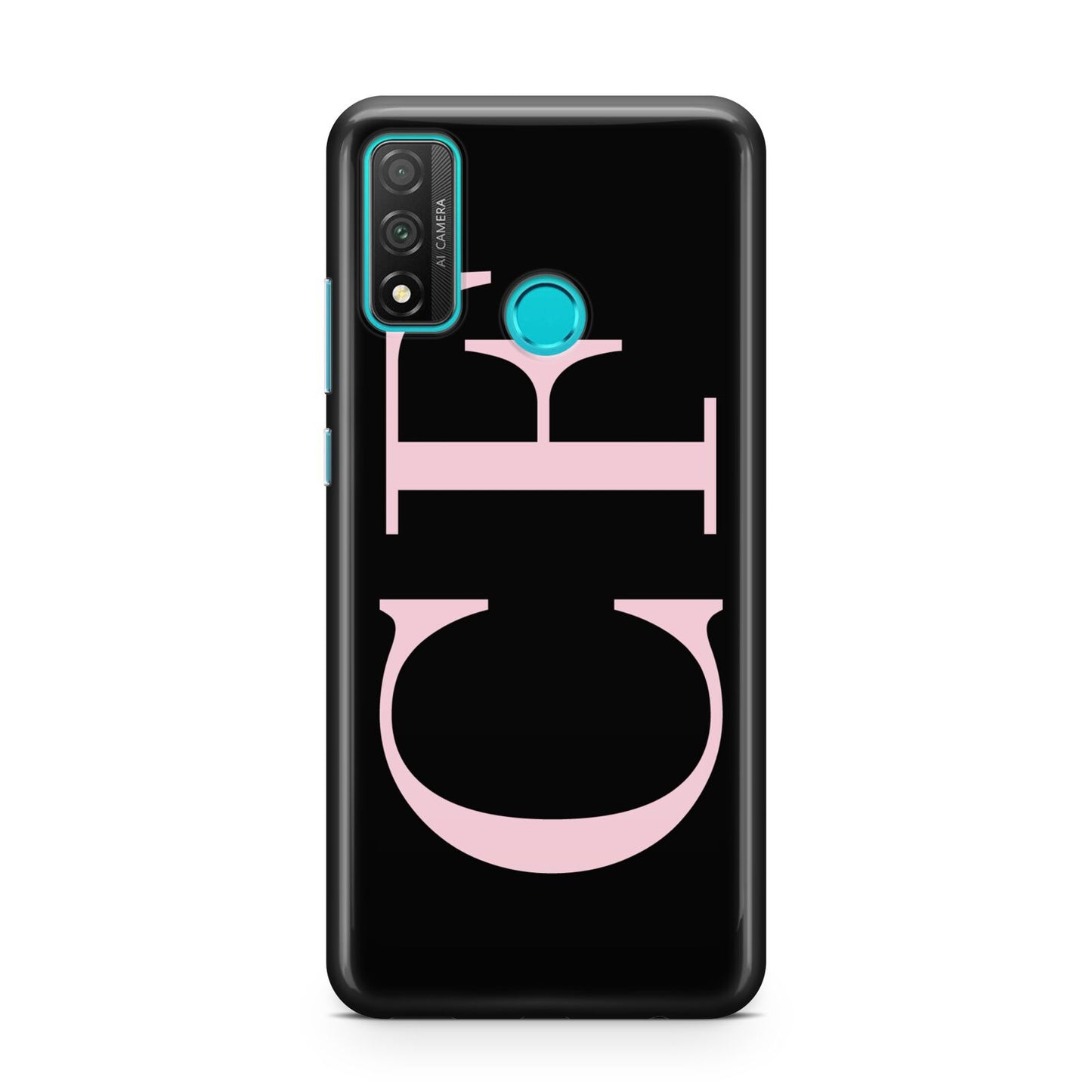 Black with Large Pink Initials Personalised Huawei P Smart 2020