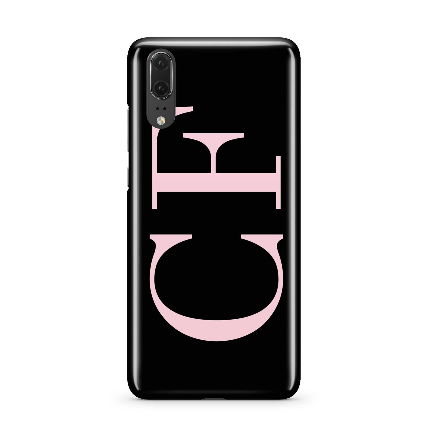 Black with Large Pink Initials Personalised Huawei P20 Phone Case