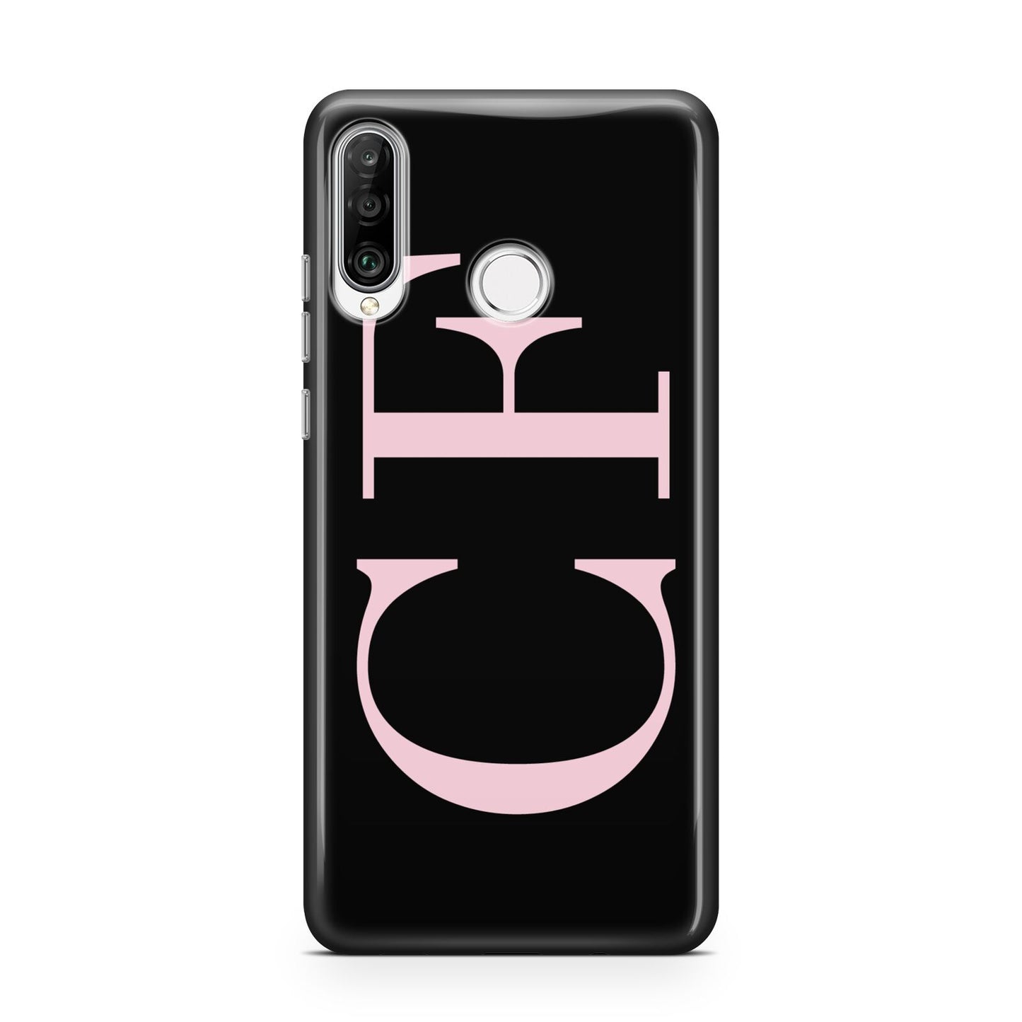 Black with Large Pink Initials Personalised Huawei P30 Lite Phone Case