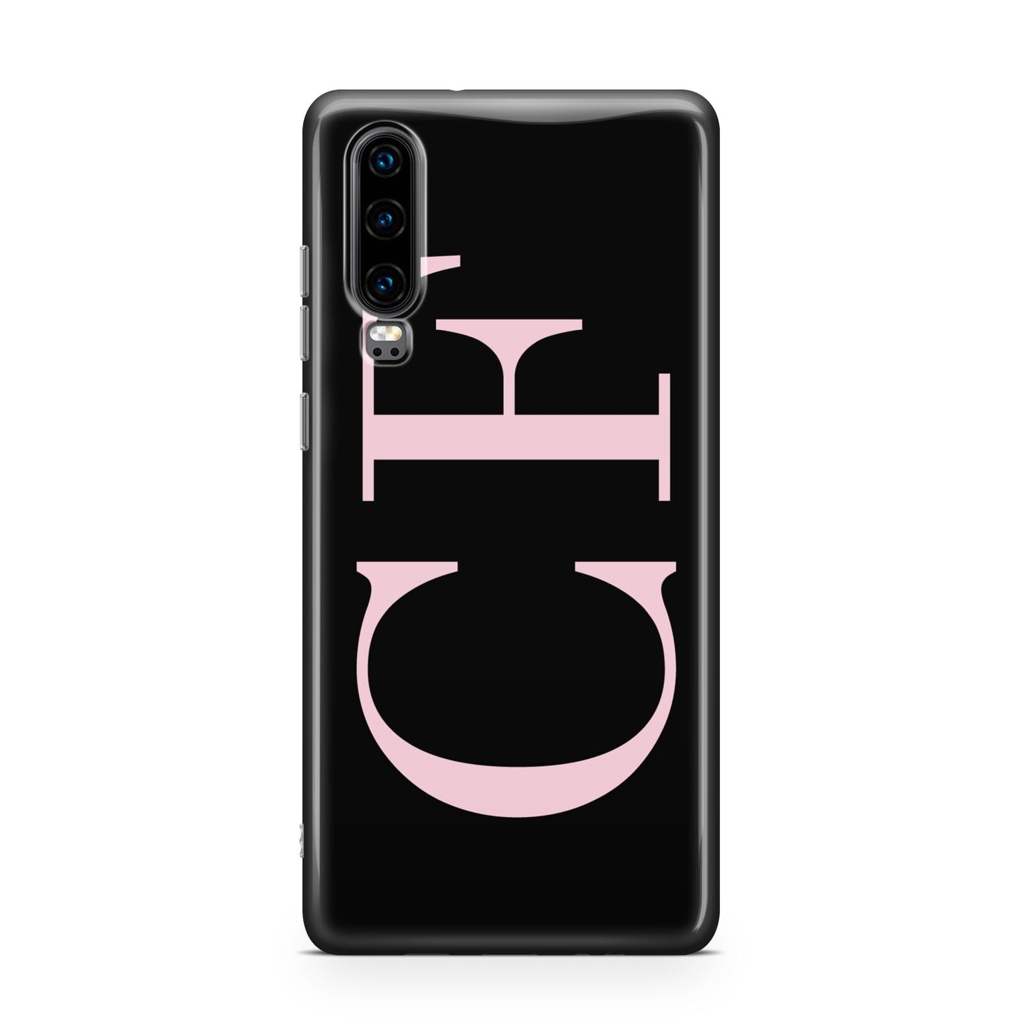 Black with Large Pink Initials Personalised Huawei P30 Phone Case