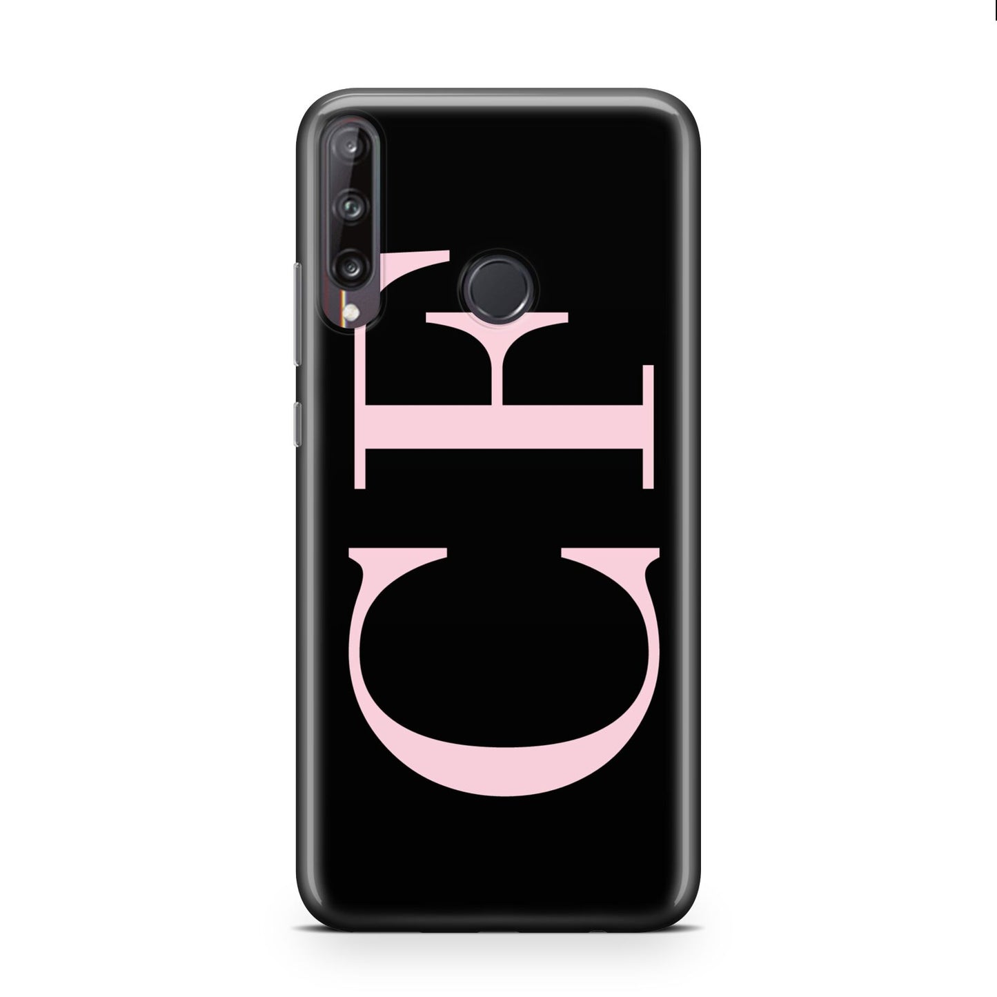 Black with Large Pink Initials Personalised Huawei P40 Lite E Phone Case