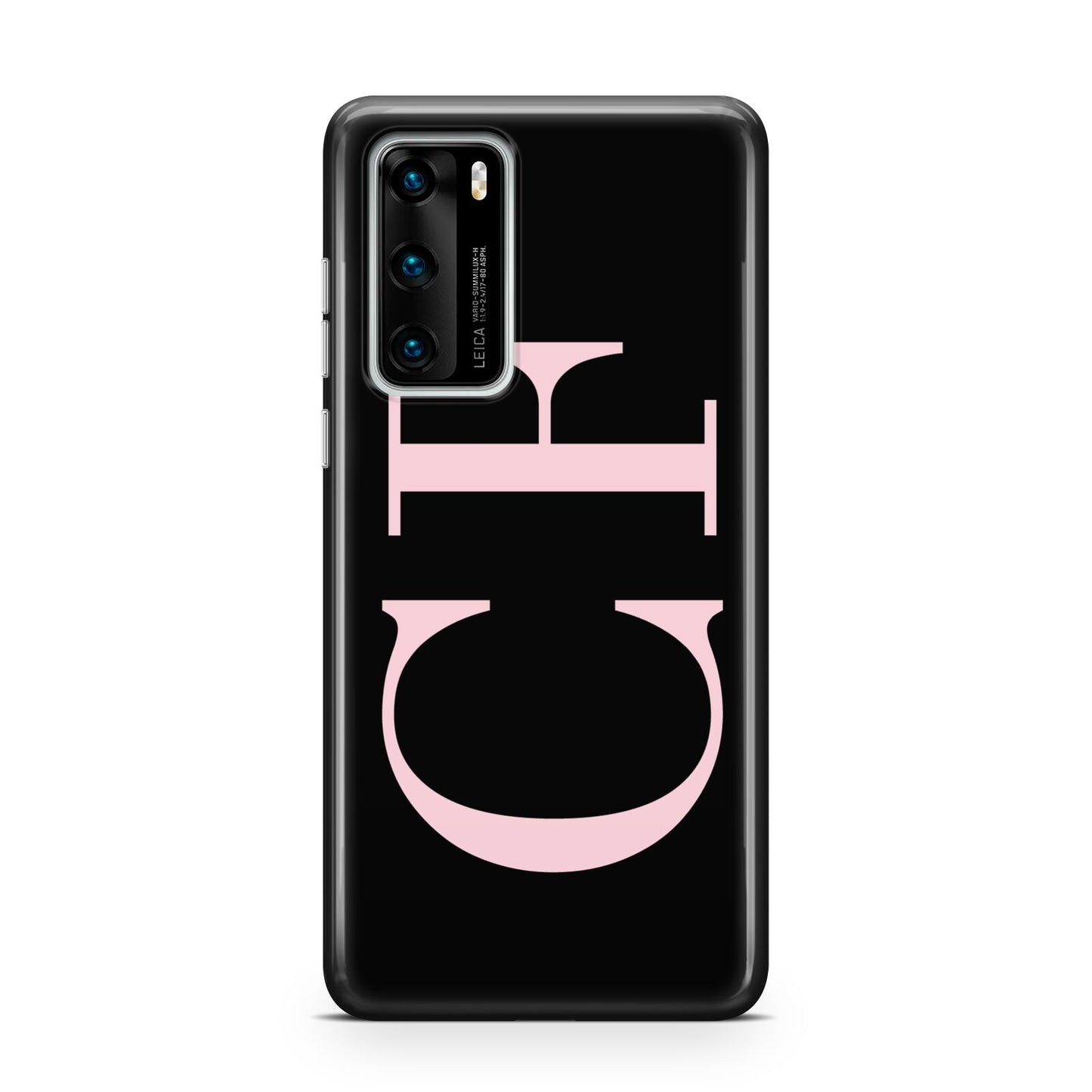 Black with Large Pink Initials Personalised Huawei P40 Phone Case