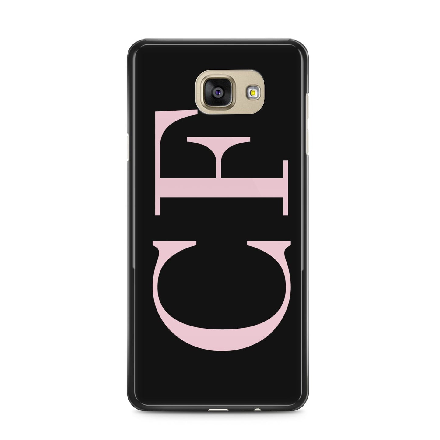 Black with Large Pink Initials Personalised Samsung Galaxy A5 2016 Case on gold phone