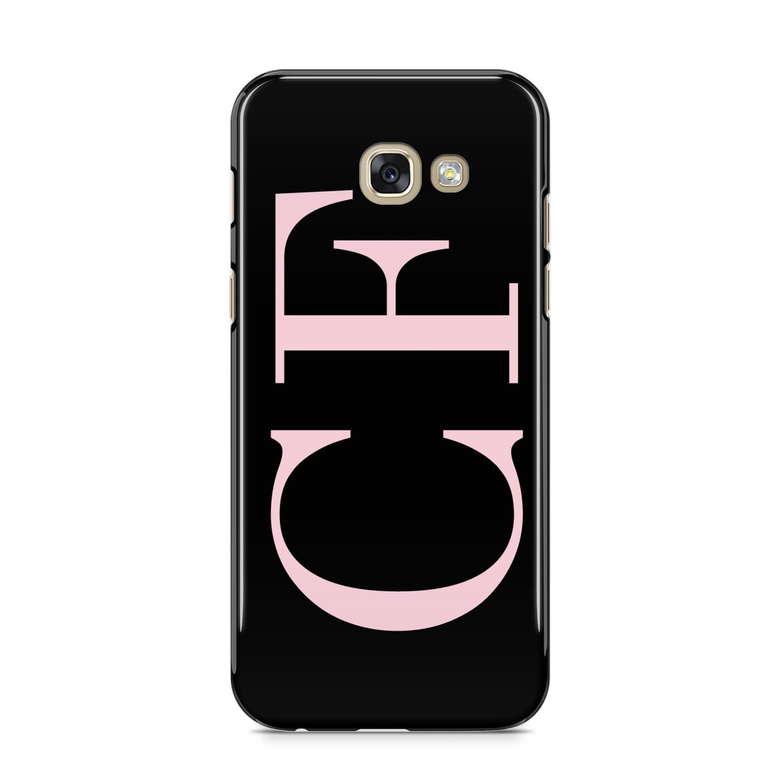 Black with Large Pink Initials Personalised Samsung Galaxy A5 2017 Case on gold phone