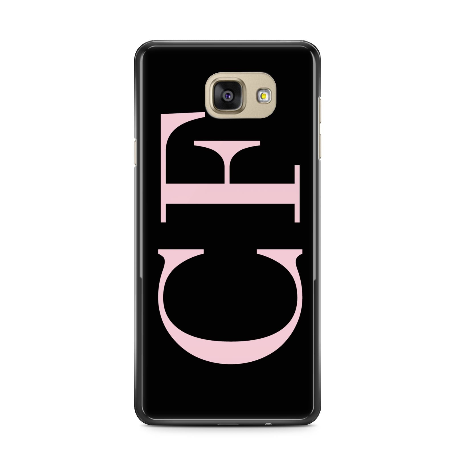 Black with Large Pink Initials Personalised Samsung Galaxy A7 2016 Case on gold phone