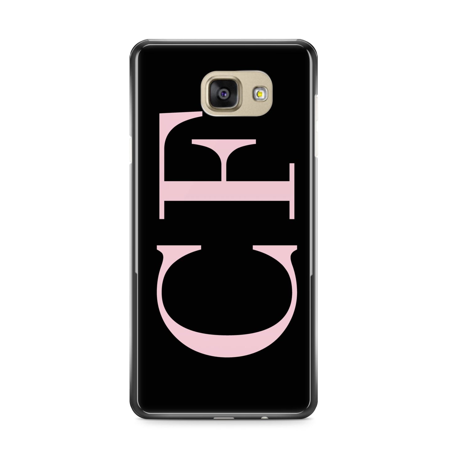 Black with Large Pink Initials Personalised Samsung Galaxy A9 2016 Case on gold phone