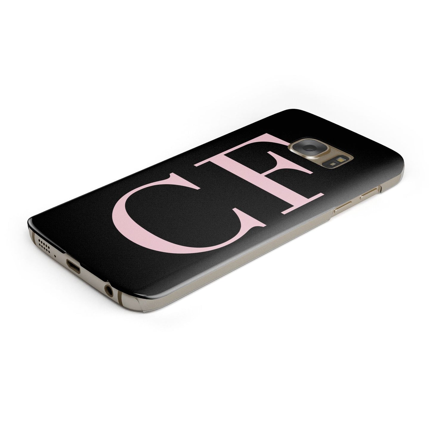 Black with Large Pink Initials Personalised Samsung Galaxy Case Bottom Cutout