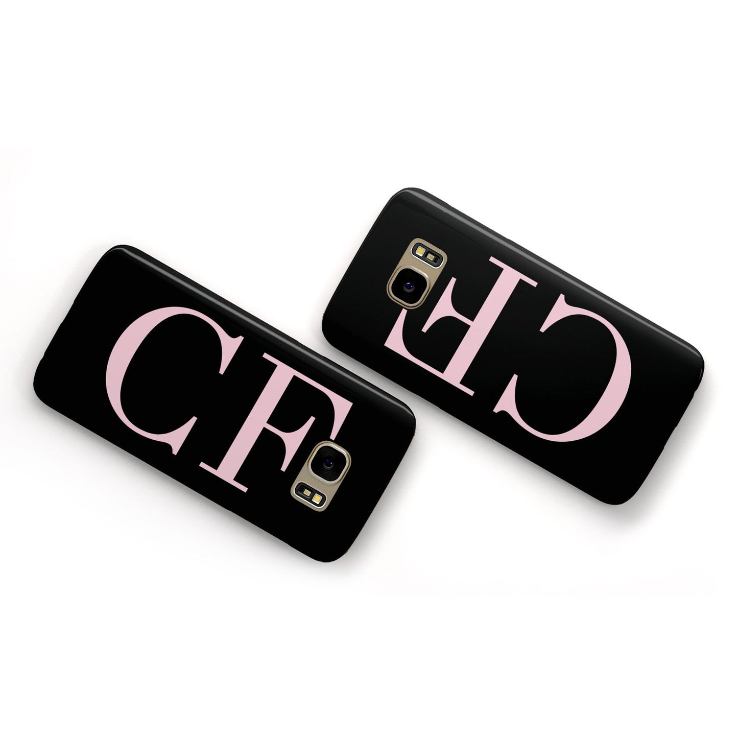 Black with Large Pink Initials Personalised Samsung Galaxy Case Flat Overview