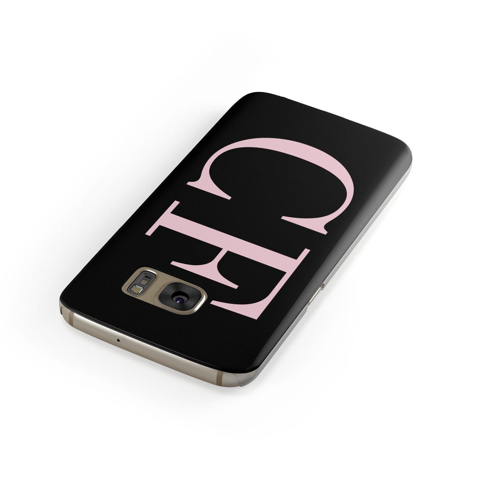 Black with Large Pink Initials Personalised Samsung Galaxy Case Front Close Up