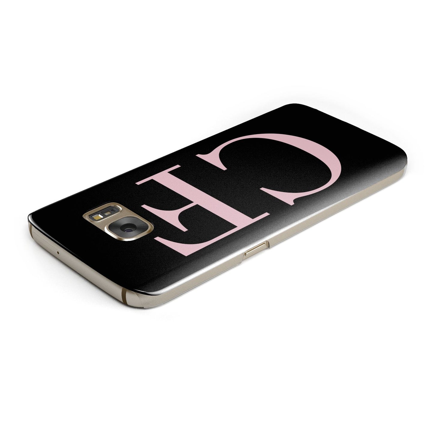 Black with Large Pink Initials Personalised Samsung Galaxy Case Top Cutout