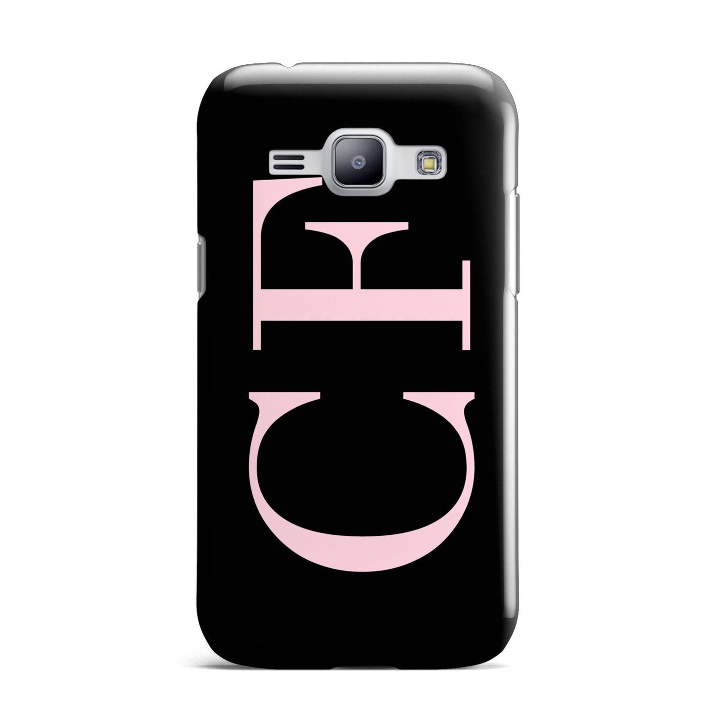 Black with Large Pink Initials Personalised Samsung Galaxy J1 2015 Case