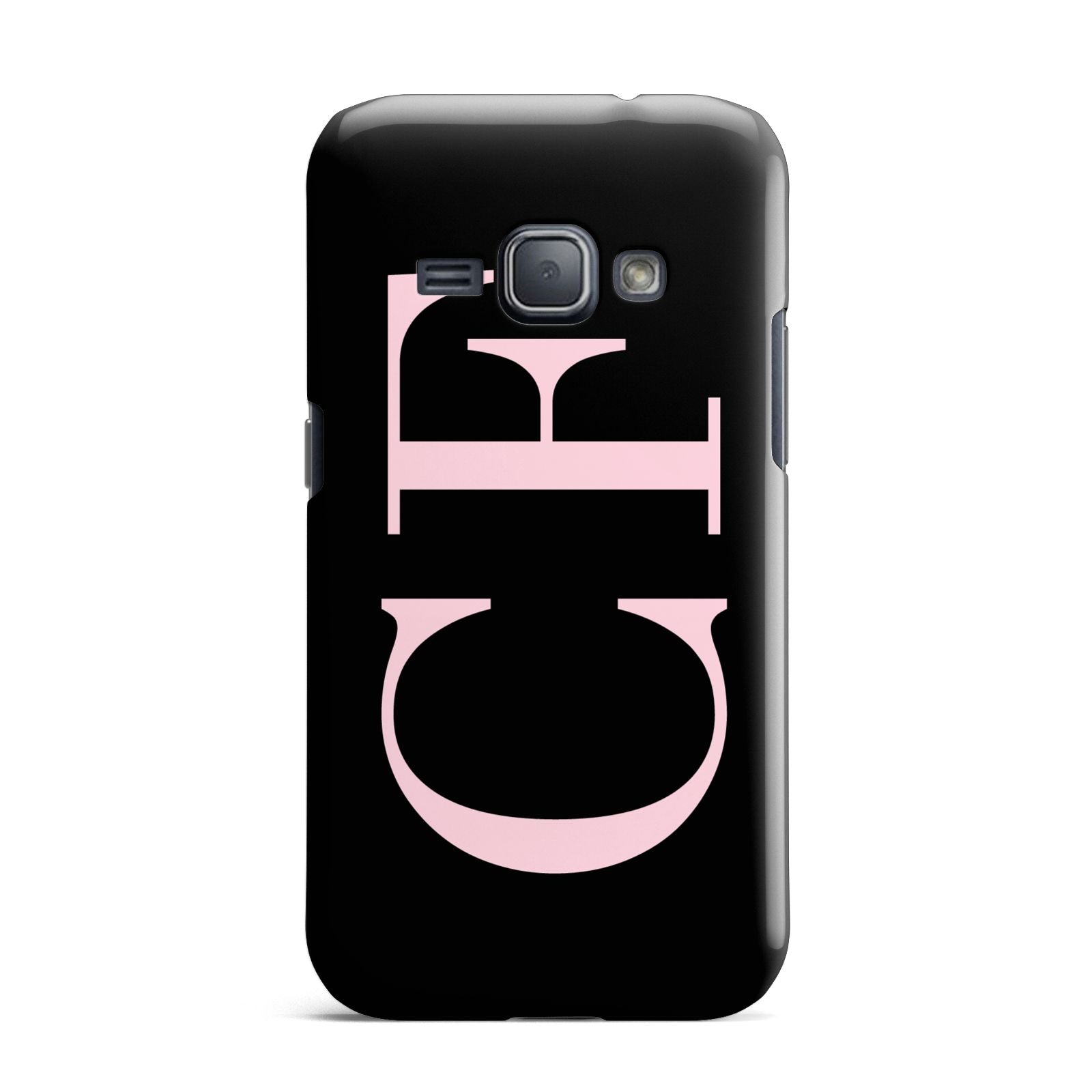 Black with Large Pink Initials Personalised Samsung Galaxy J1 2016 Case