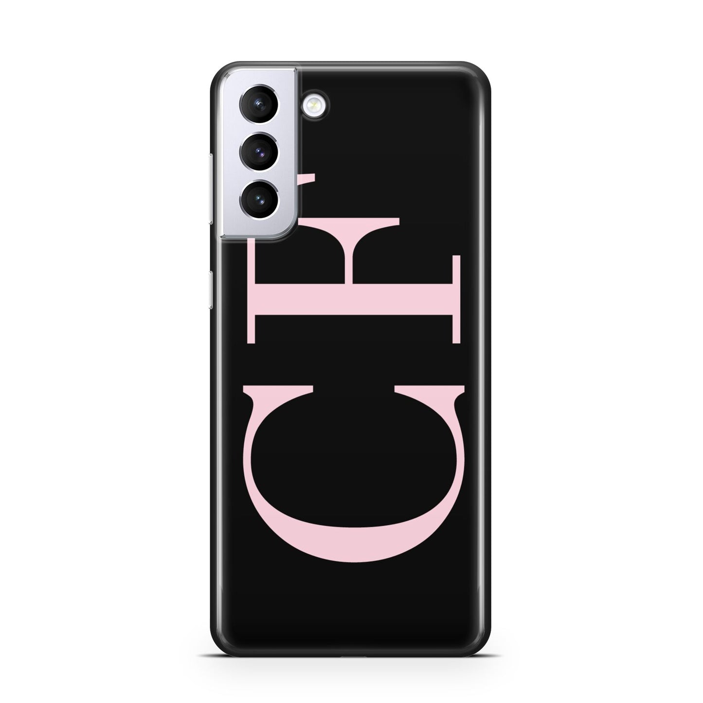 Black with Large Pink Initials Personalised Samsung S21 Plus Phone Case