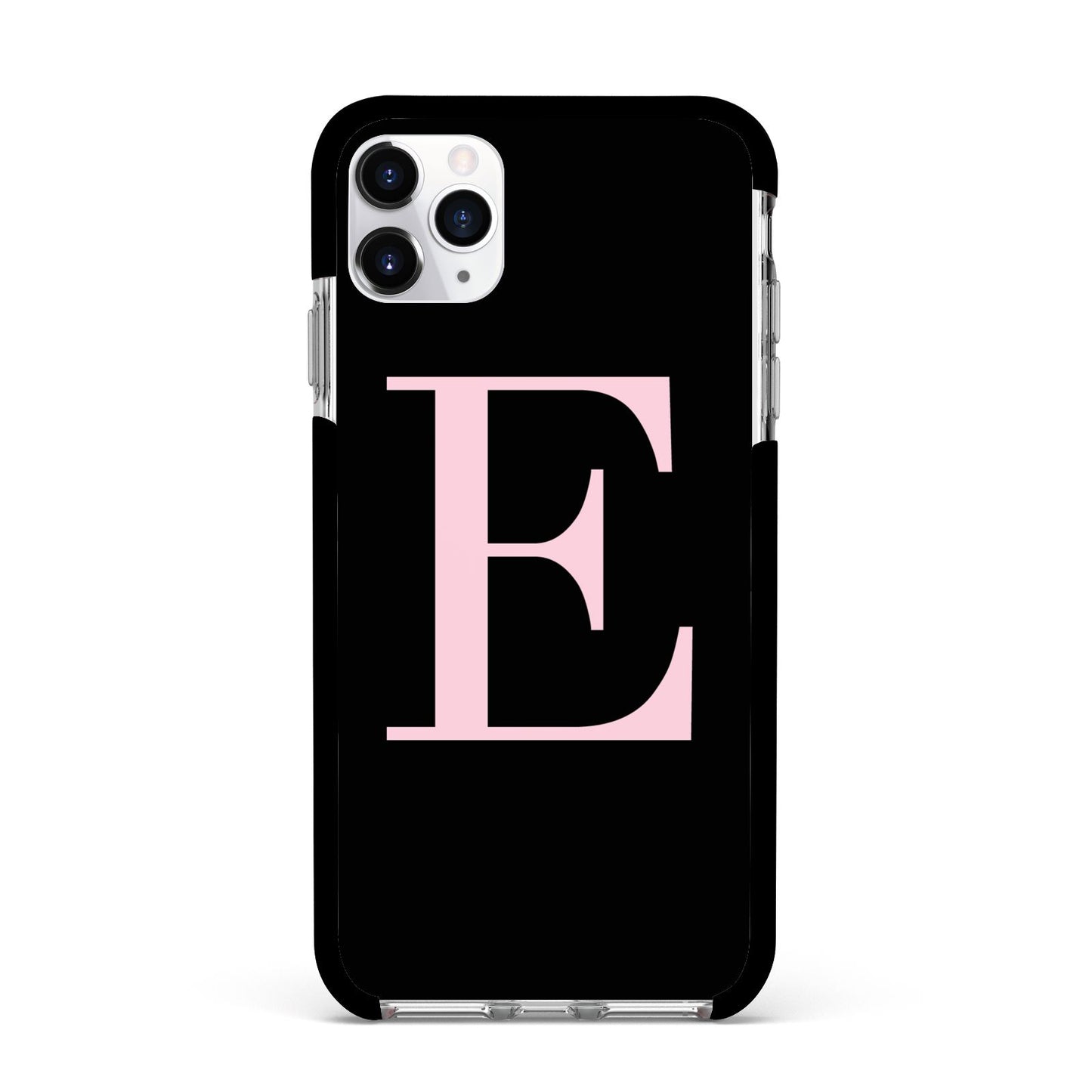 Black with Pink Personalised Monogram Apple iPhone 11 Pro Max in Silver with Black Impact Case