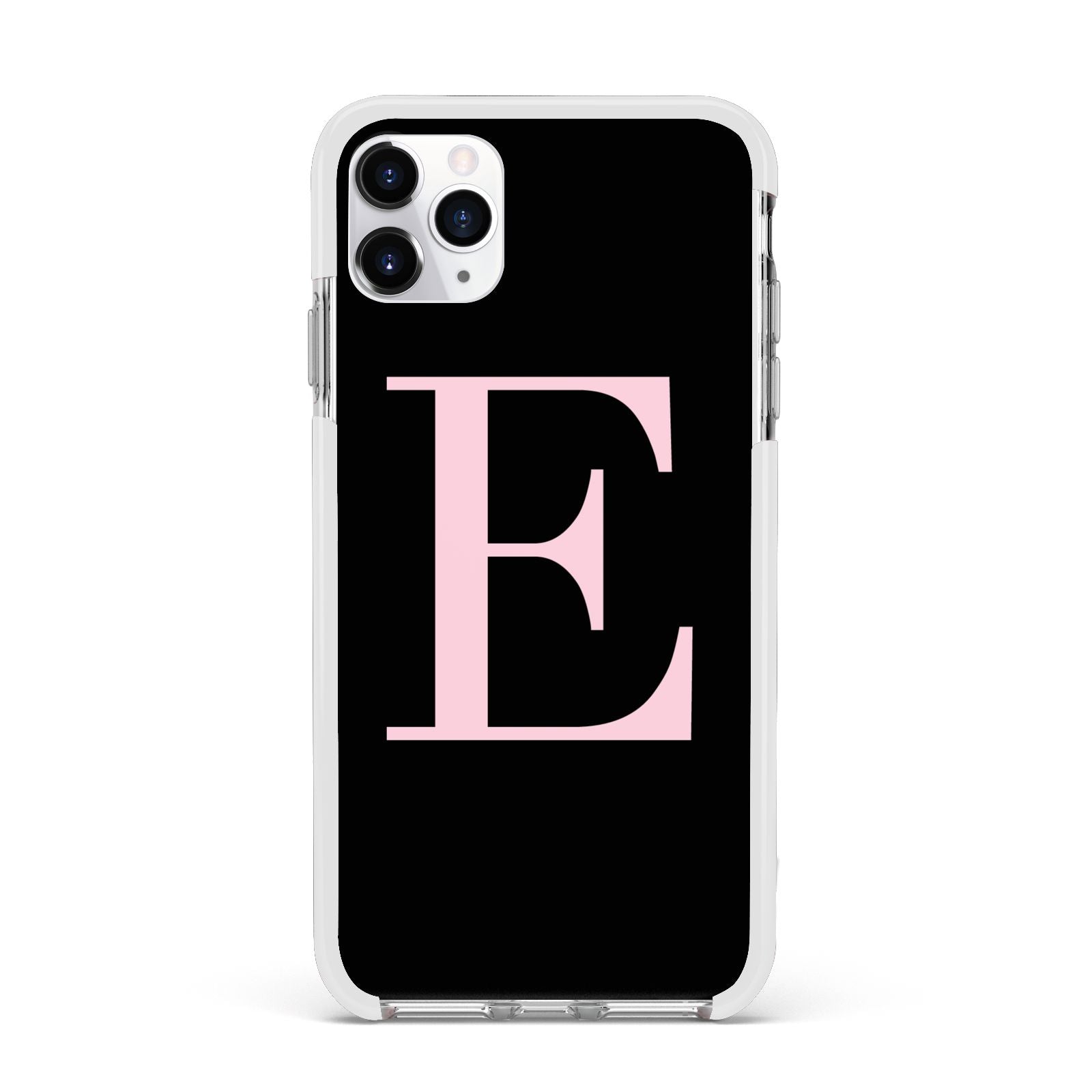 Black with Pink Personalised Monogram Apple iPhone 11 Pro Max in Silver with White Impact Case