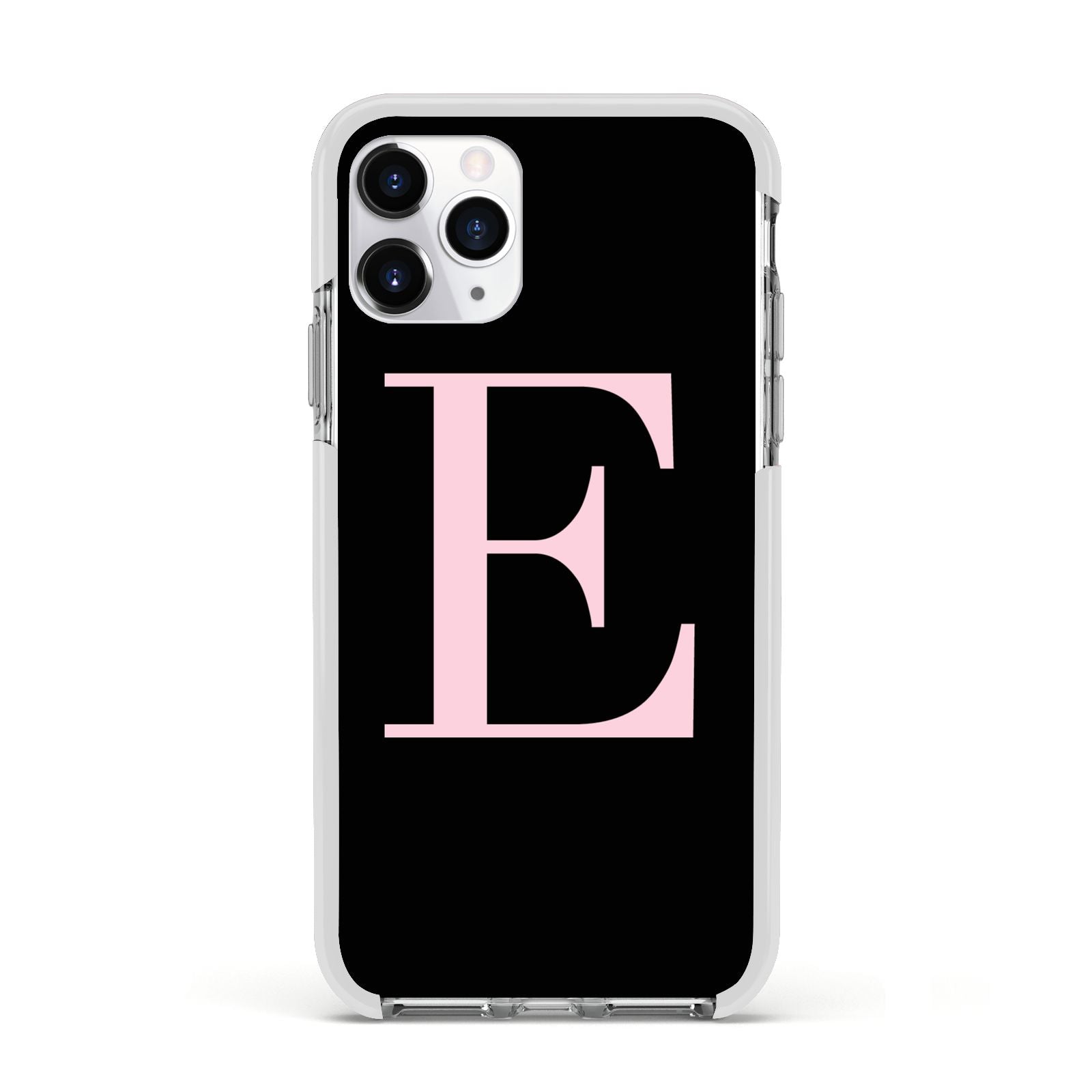 Black with Pink Personalised Monogram Apple iPhone 11 Pro in Silver with White Impact Case