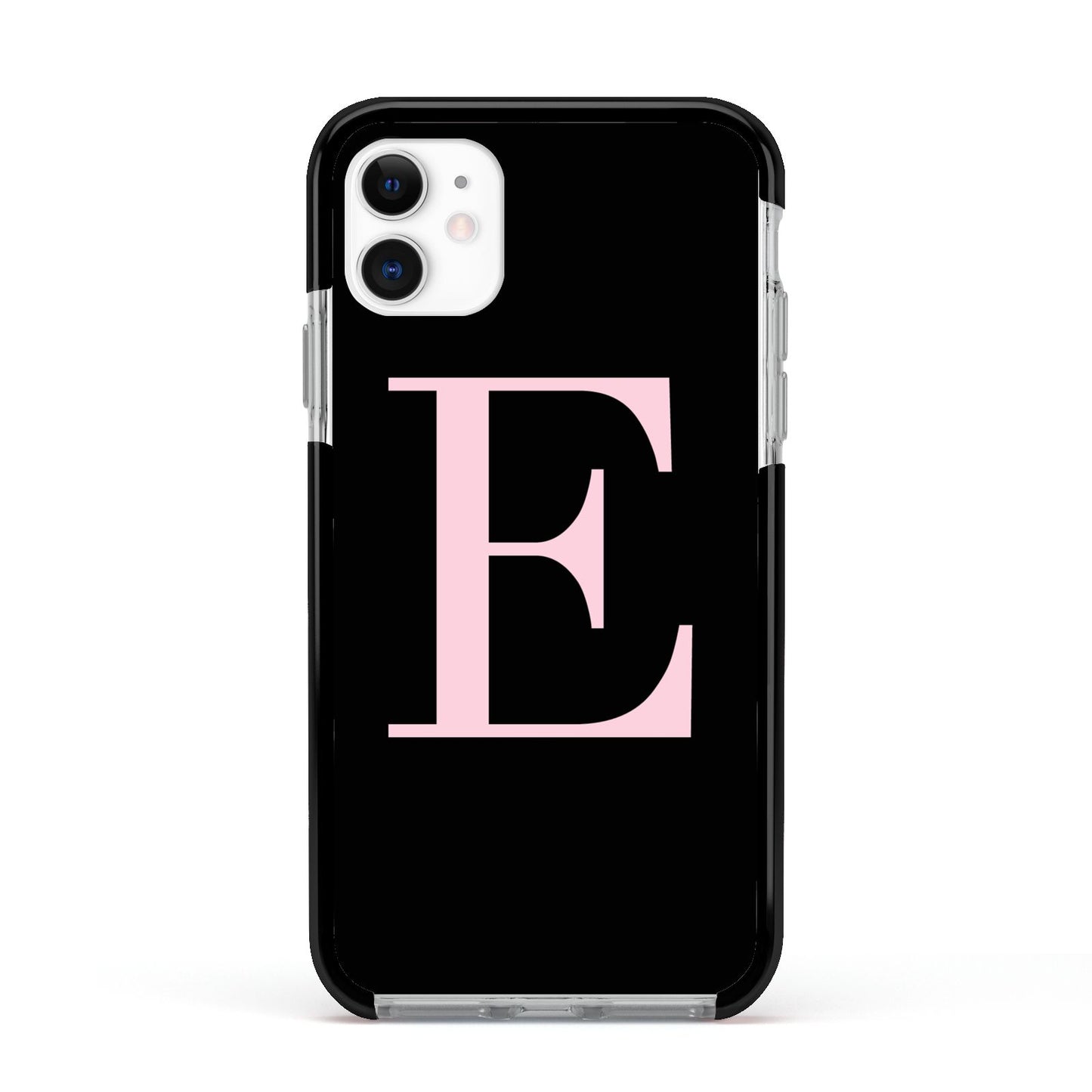 Black with Pink Personalised Monogram Apple iPhone 11 in White with Black Impact Case