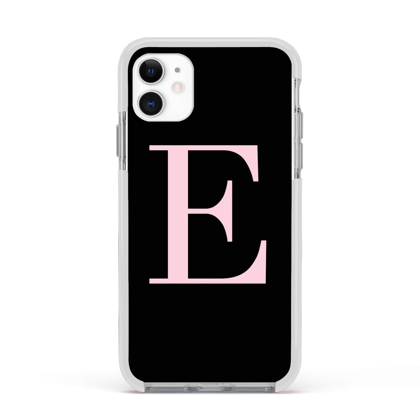 Black with Pink Personalised Monogram Apple iPhone 11 in White with White Impact Case