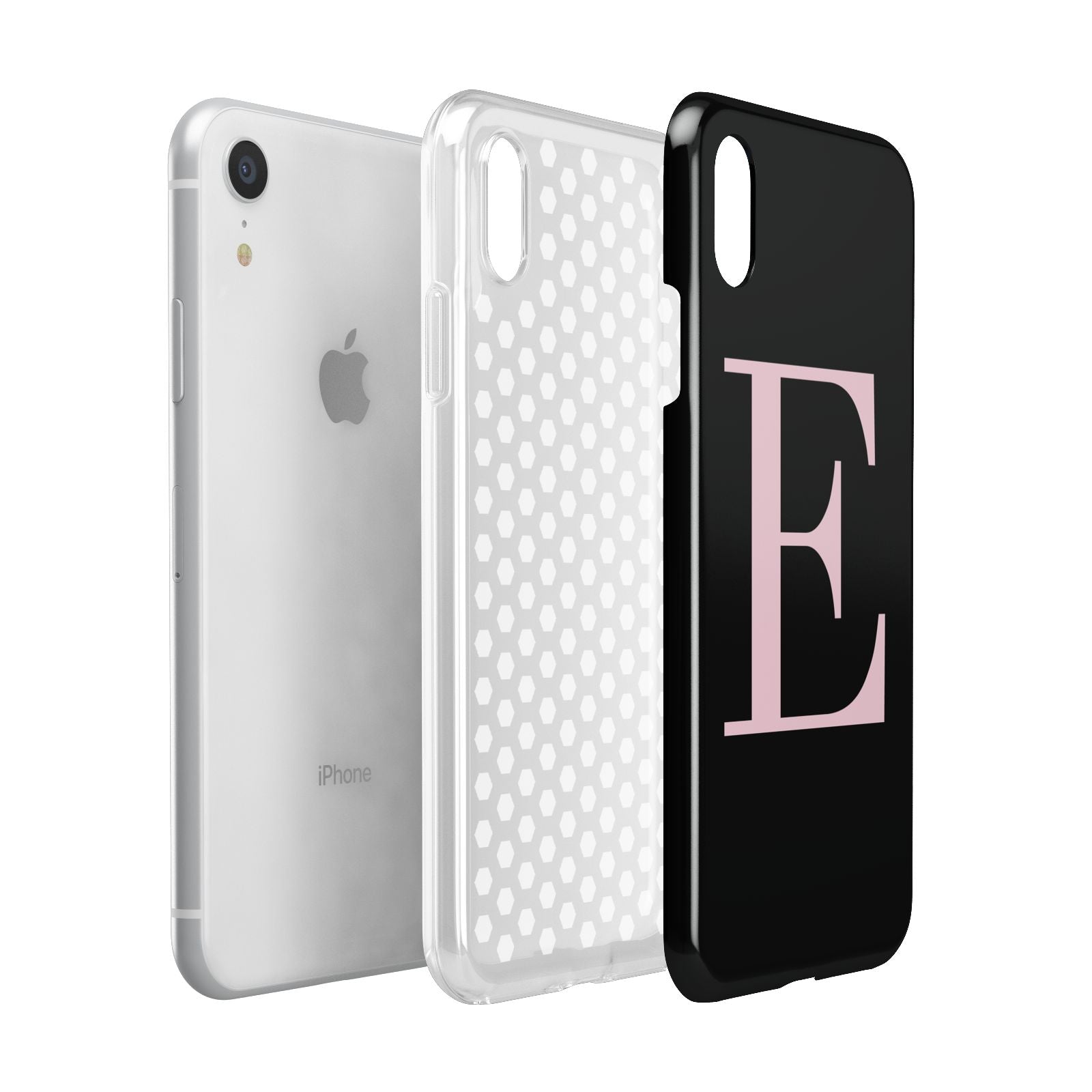 Black with Pink Personalised Monogram Apple iPhone XR White 3D Tough Case Expanded view