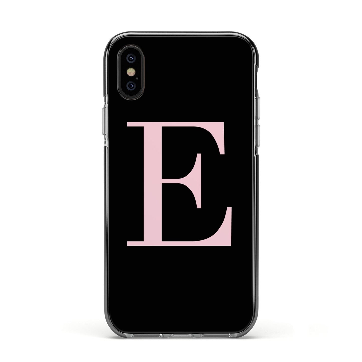 Black with Pink Personalised Monogram Apple iPhone Xs Impact Case Black Edge on Black Phone