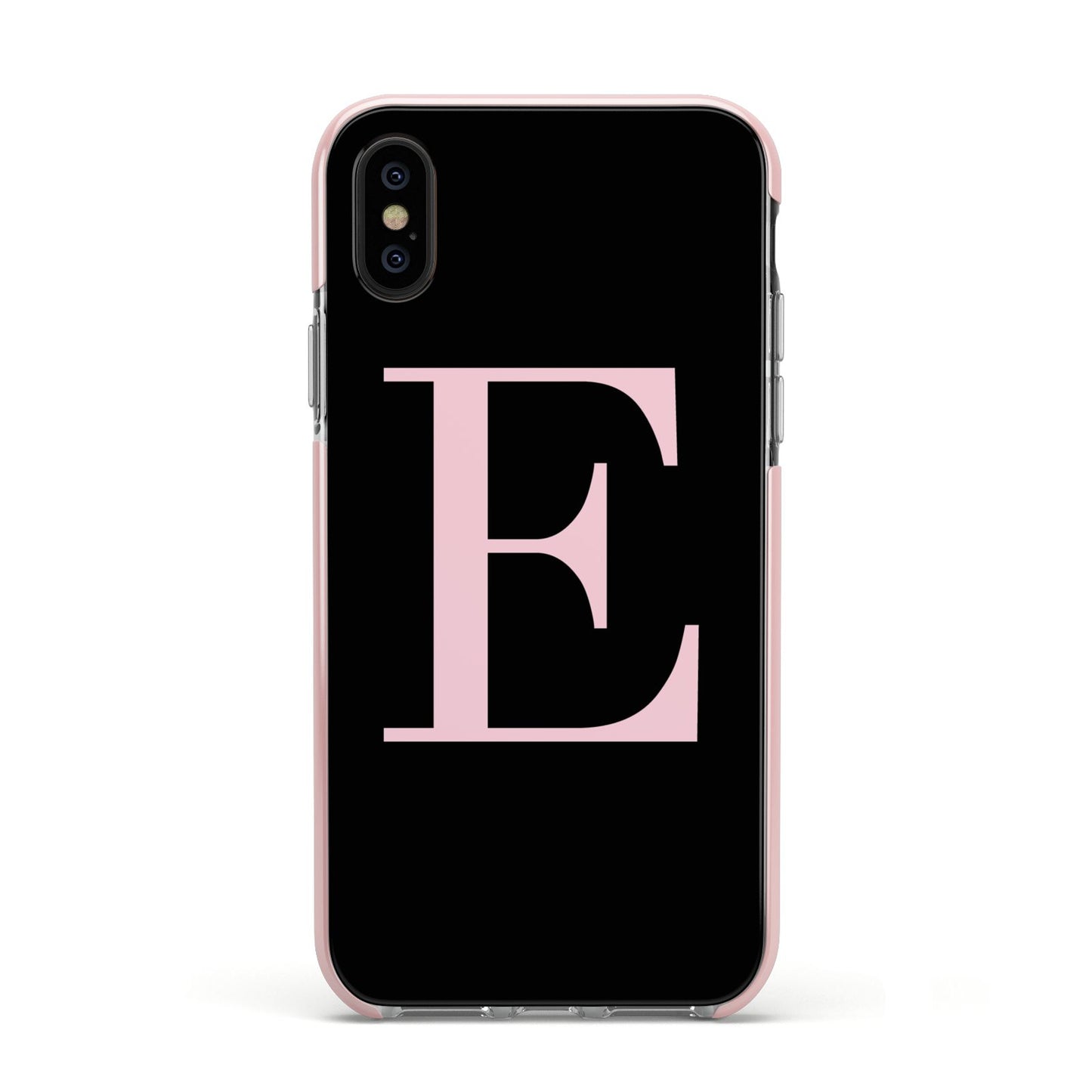 Black with Pink Personalised Monogram Apple iPhone Xs Impact Case Pink Edge on Black Phone