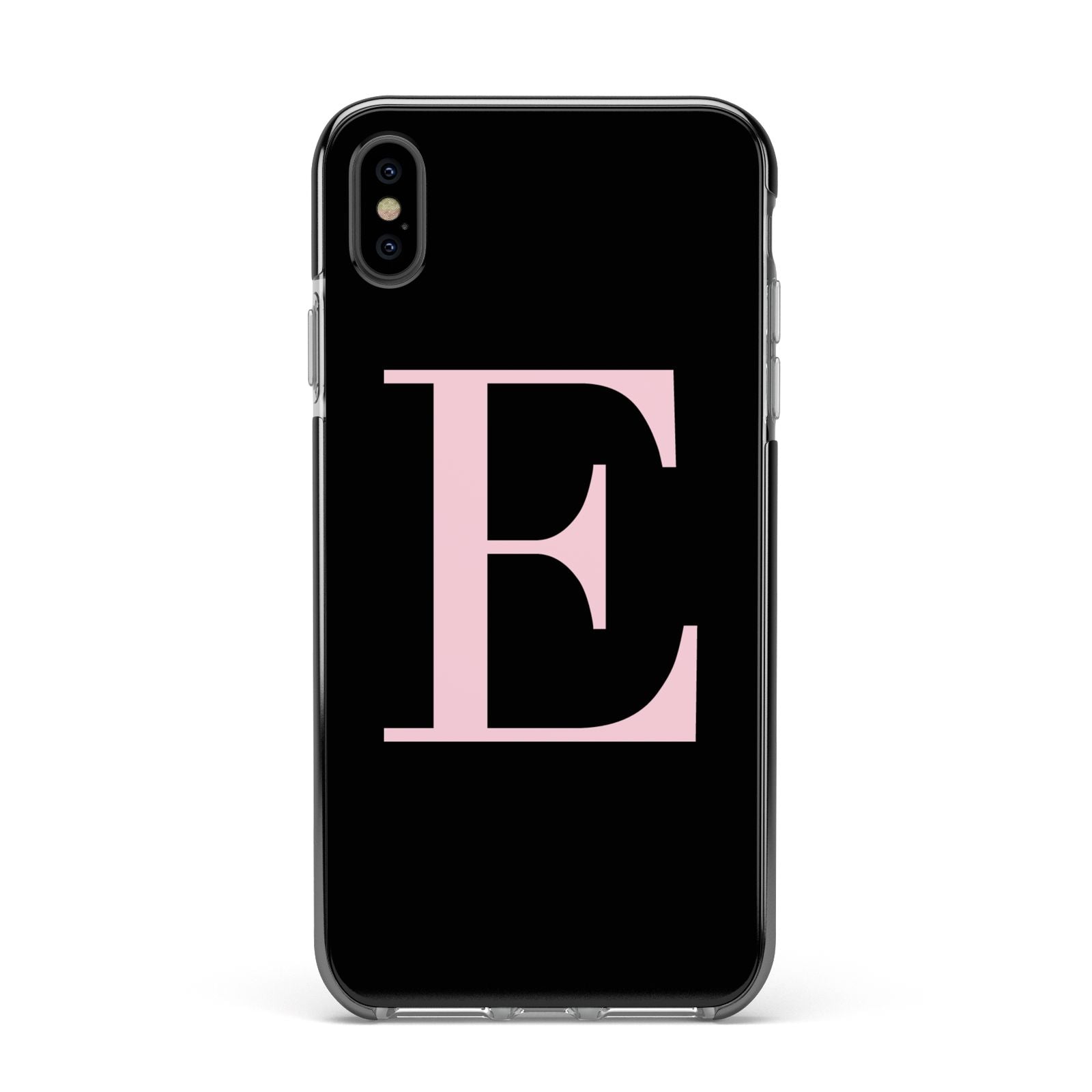 Black with Pink Personalised Monogram Apple iPhone Xs Max Impact Case Black Edge on Black Phone