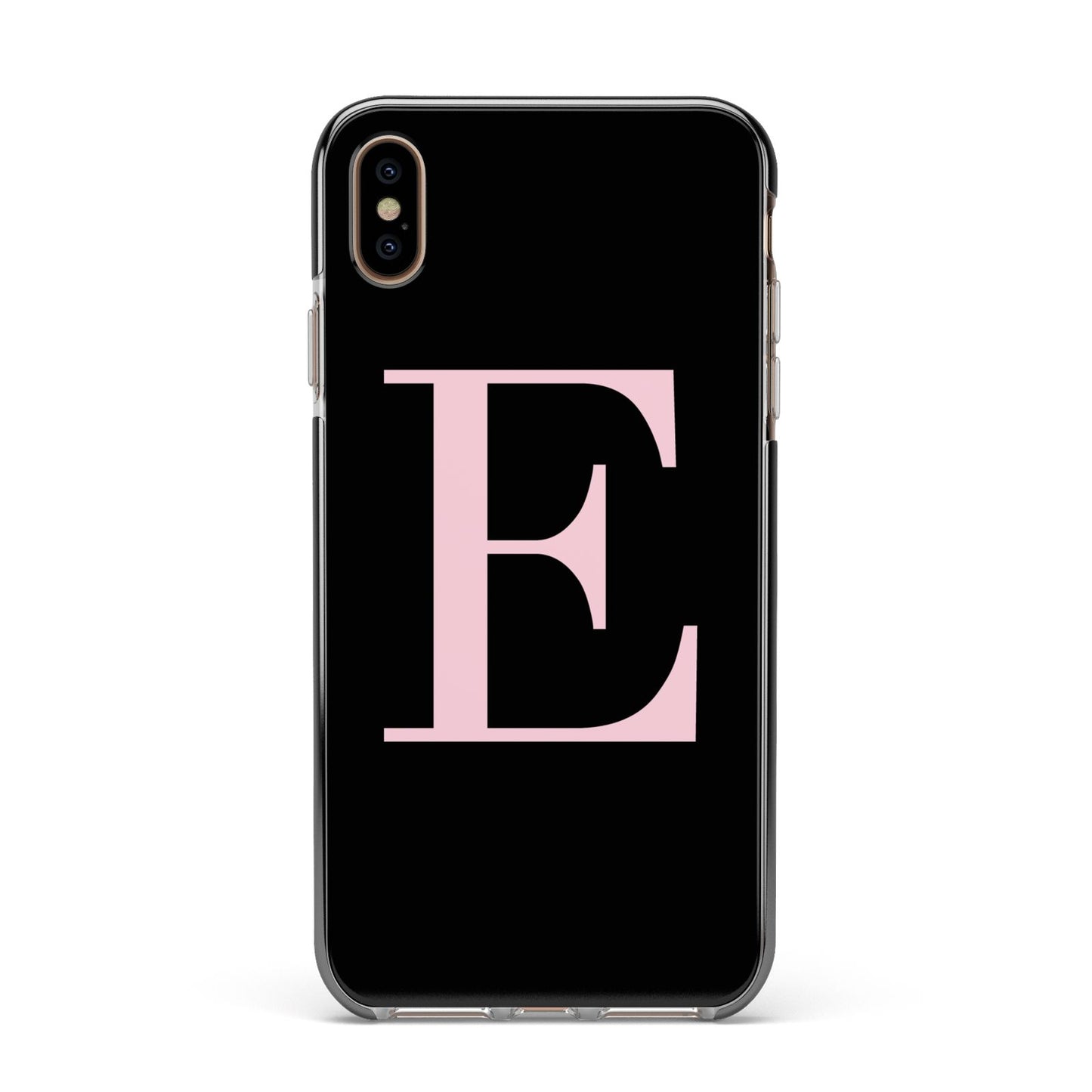 Black with Pink Personalised Monogram Apple iPhone Xs Max Impact Case Black Edge on Gold Phone