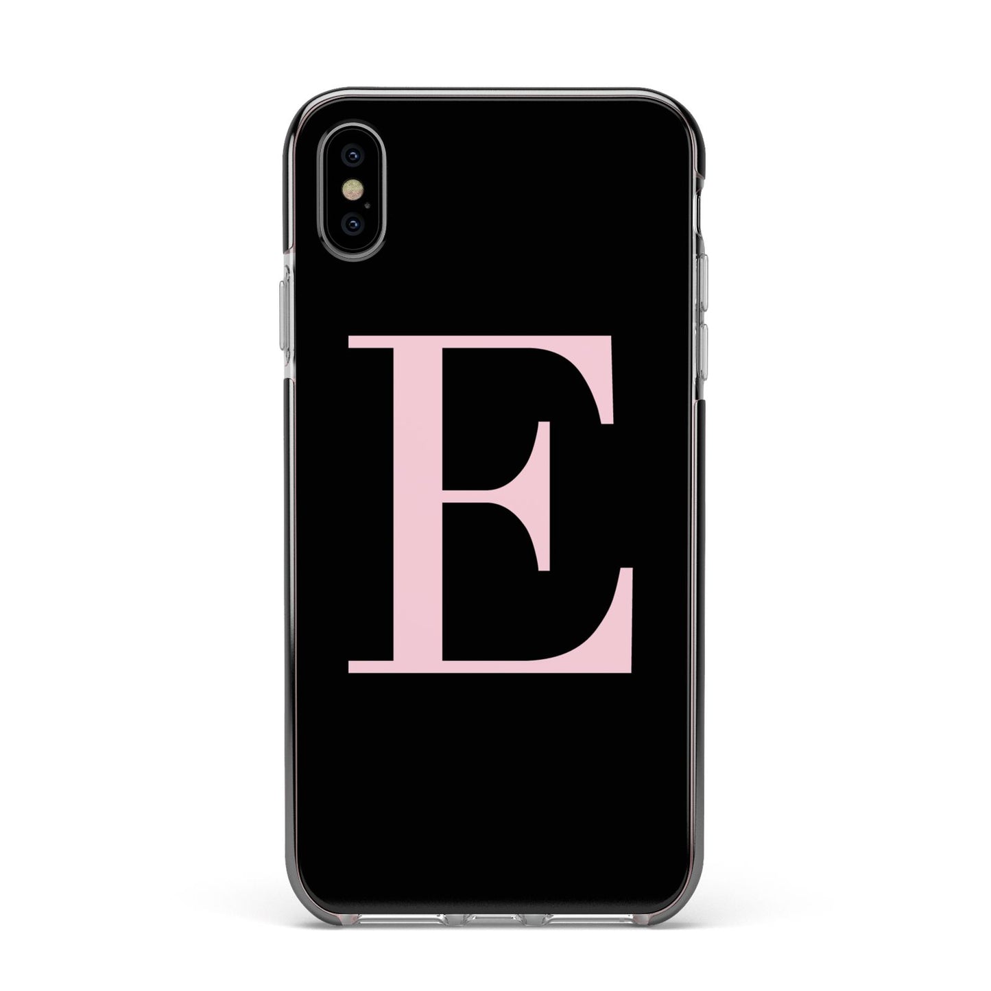 Black with Pink Personalised Monogram Apple iPhone Xs Max Impact Case Black Edge on Silver Phone