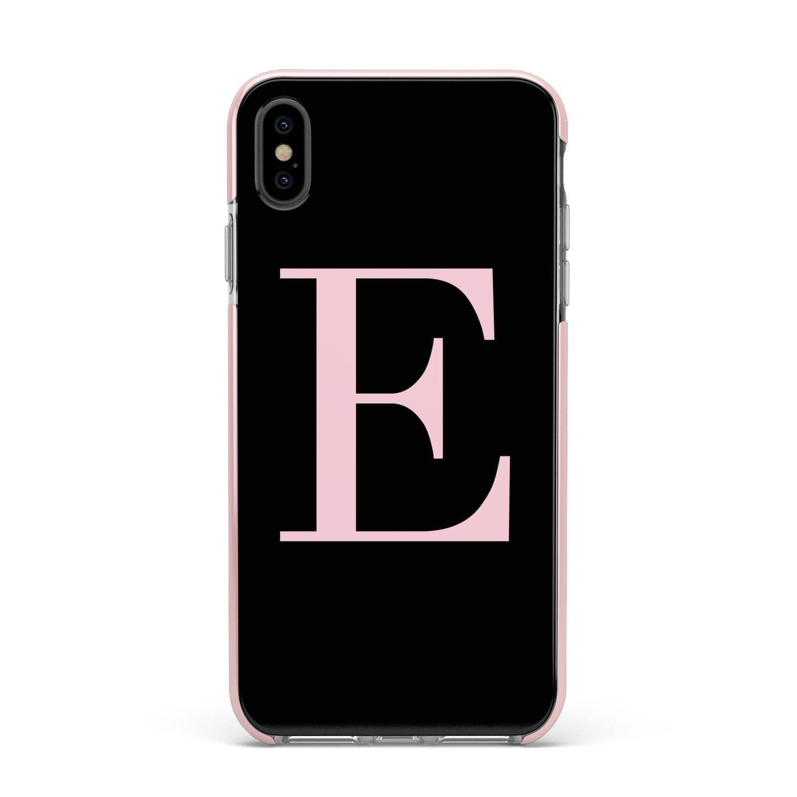 Black with Pink Personalised Monogram Apple iPhone Xs Max Impact Case Pink Edge on Black Phone