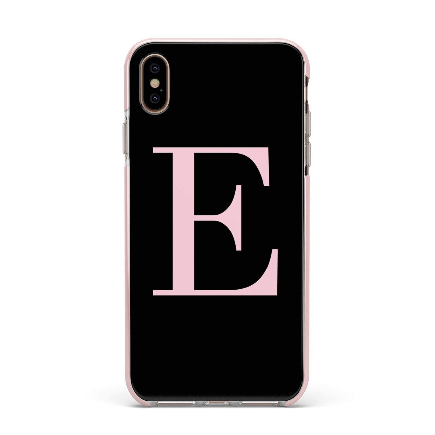 Black with Pink Personalised Monogram Apple iPhone Xs Max Impact Case Pink Edge on Gold Phone