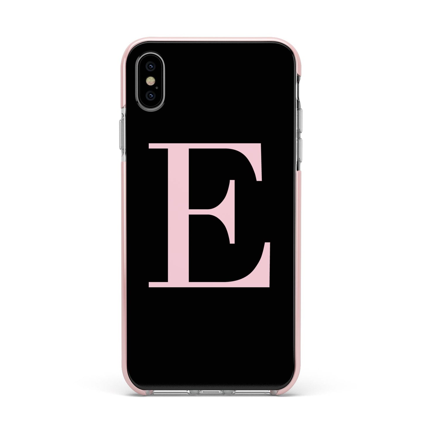 Black with Pink Personalised Monogram Apple iPhone Xs Max Impact Case Pink Edge on Silver Phone