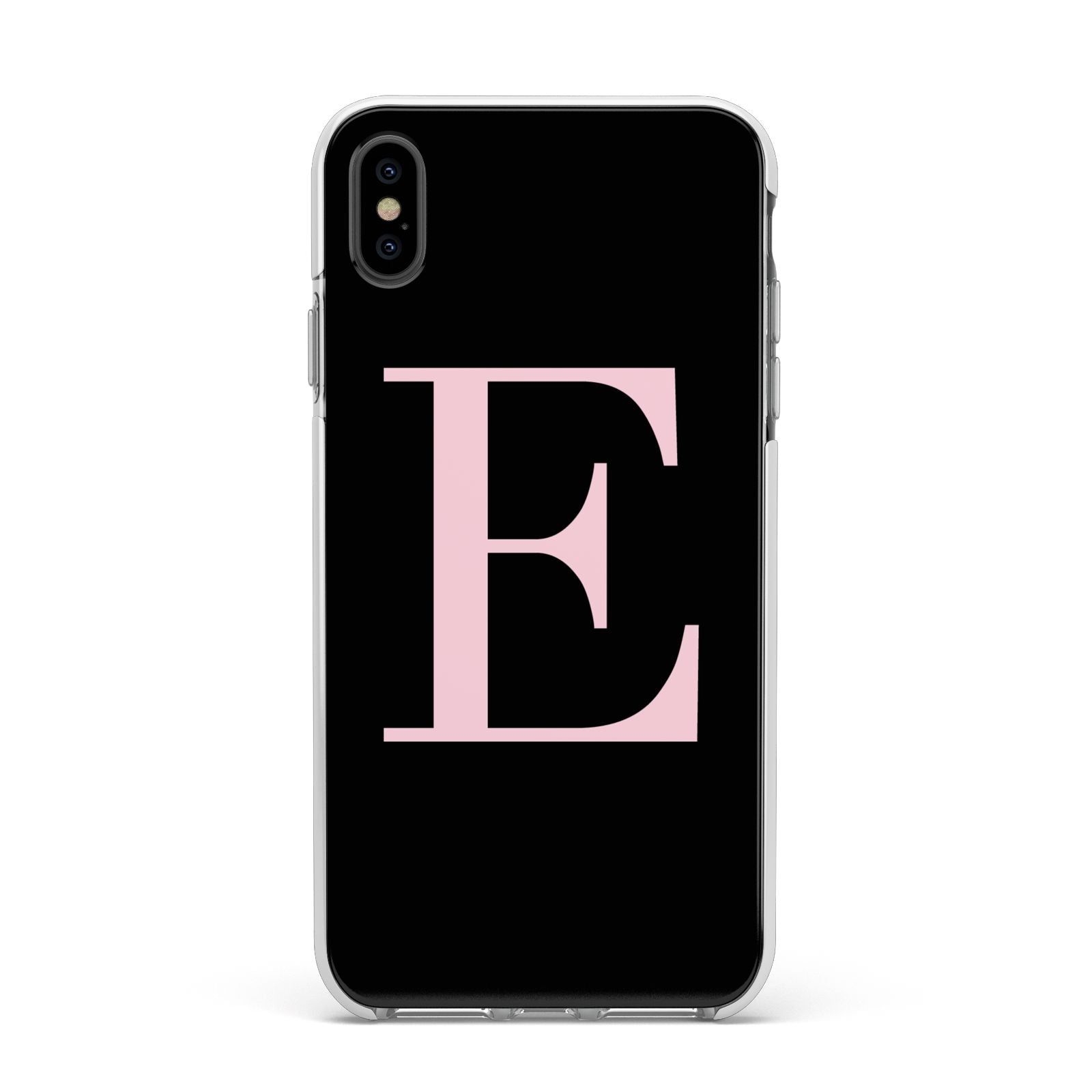 Black with Pink Personalised Monogram Apple iPhone Xs Max Impact Case White Edge on Black Phone