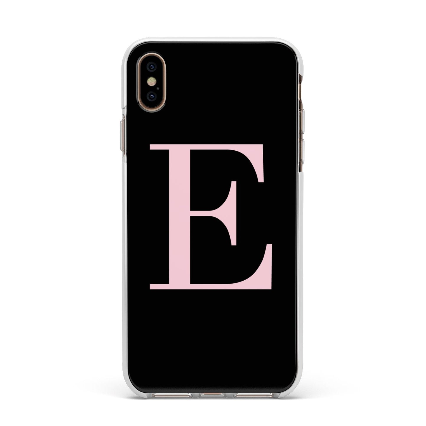 Black with Pink Personalised Monogram Apple iPhone Xs Max Impact Case White Edge on Gold Phone