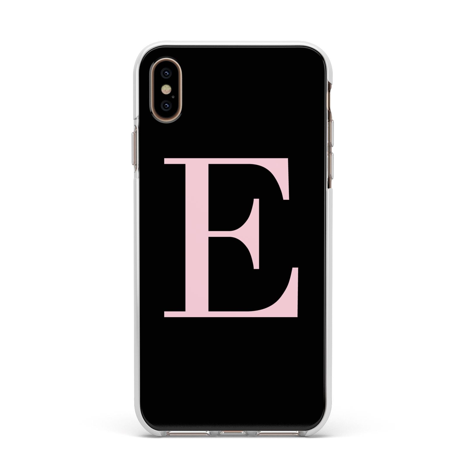 Black with Pink Personalised Monogram Apple iPhone Xs Max Impact Case White Edge on Gold Phone