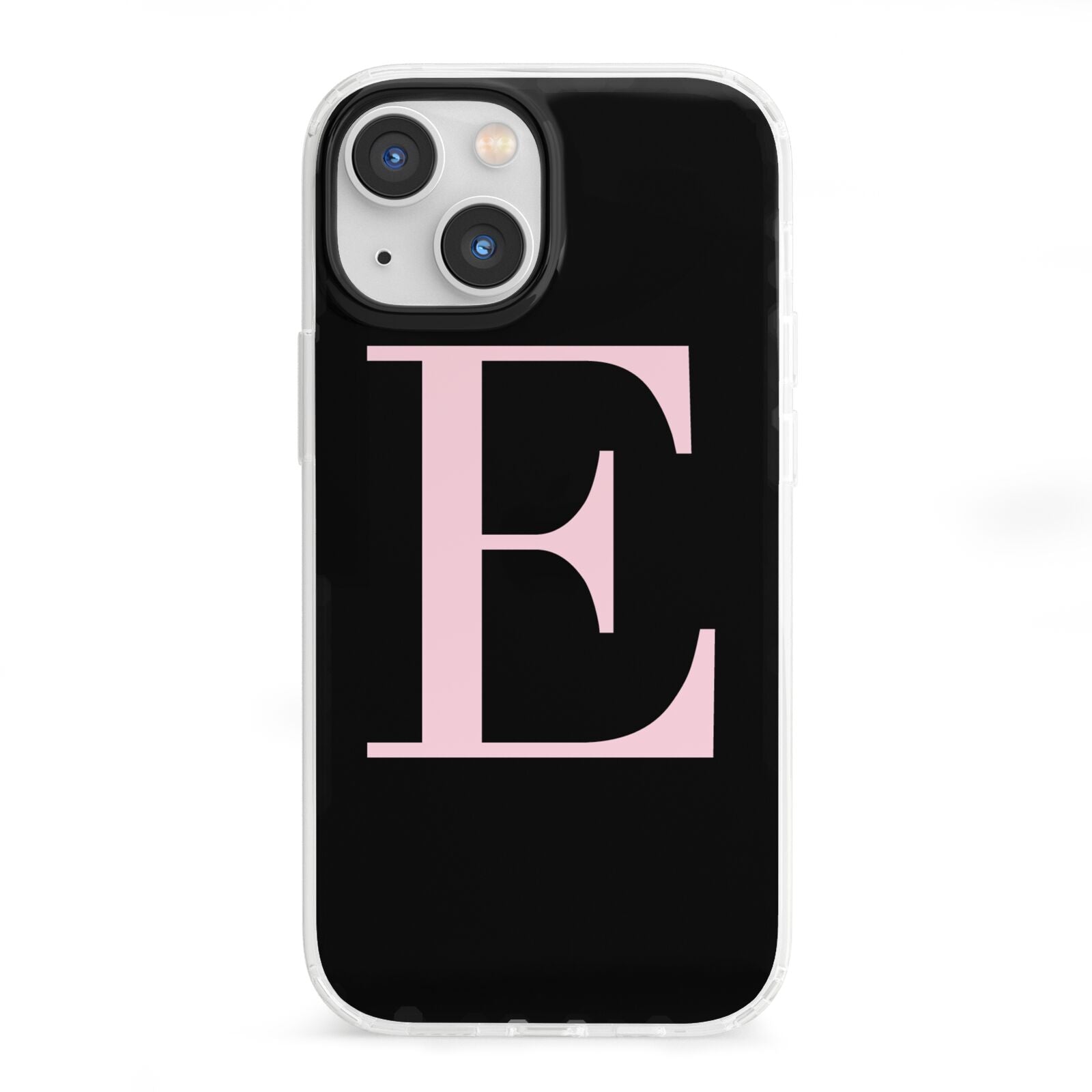 Black with Pink Personalised Monogram iPhone 13 Mini Clear Bumper Case